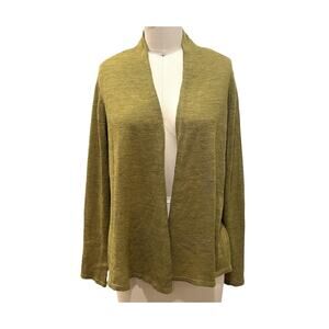 Eileen Fisher Womens Medium Chartreuse Open Front 100%Wool Cardigan Lightweight